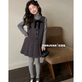 女童连衣裙冬季加厚2026新款儿童冬装背心裙套装女孩小香风冬大童