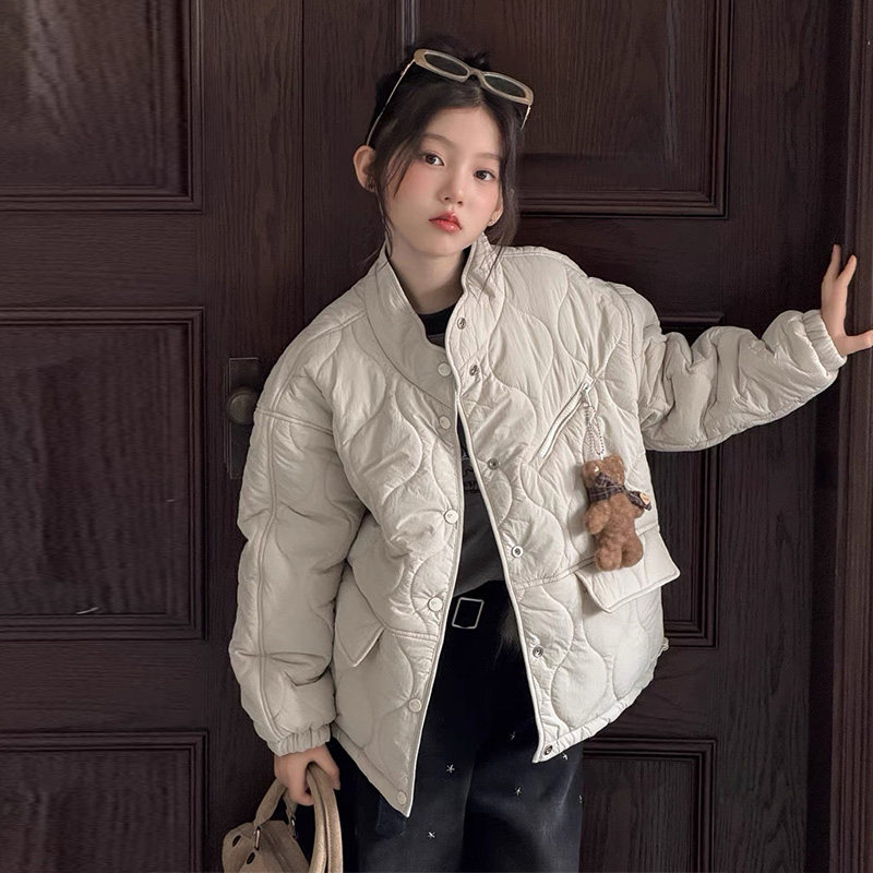 韩系女童双面穿棉服外套2026秋冬季新款儿童冬装洋气格纹拼接棉衣