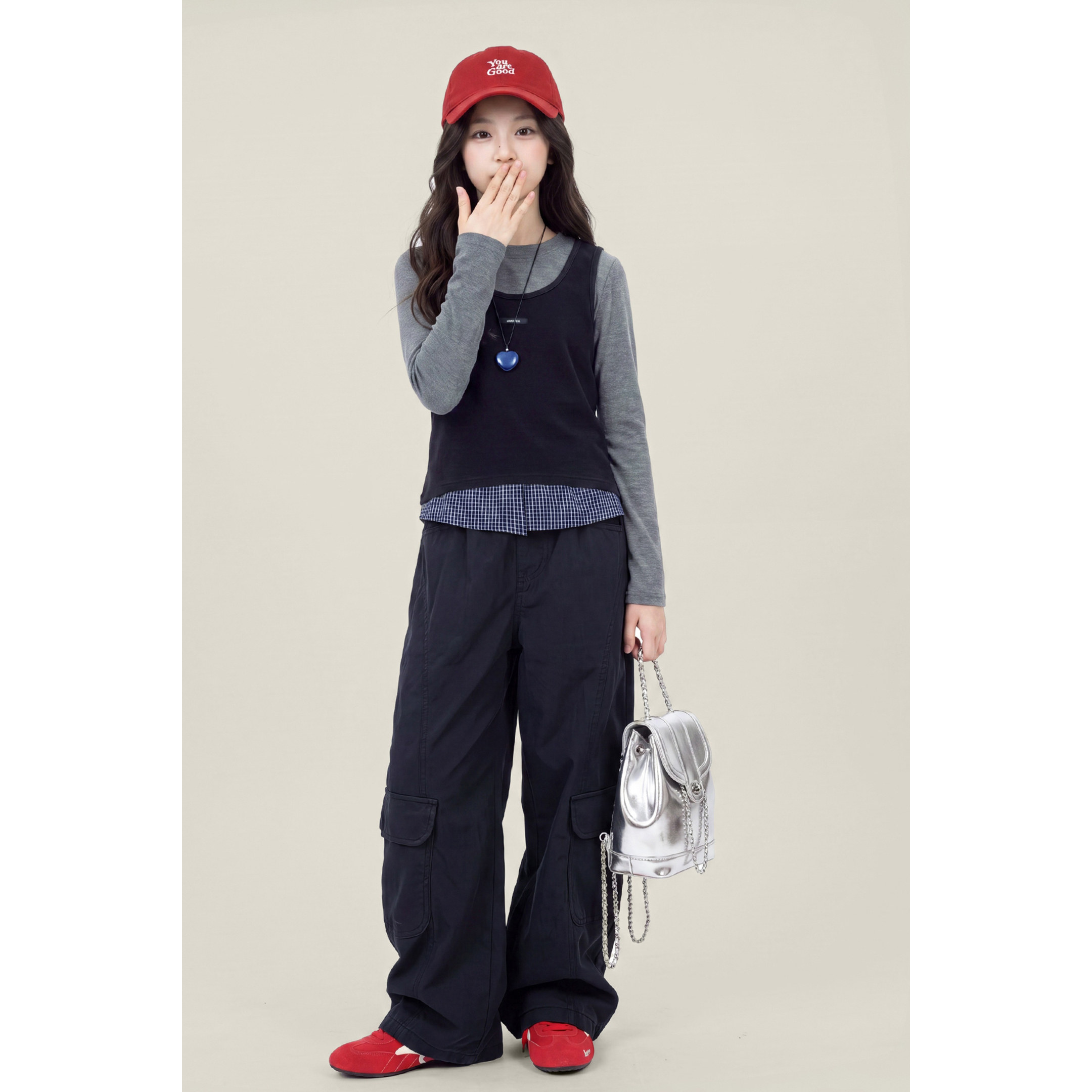 韩系女童套装春秋款2026新款儿童洋气时髦女大童假两件打底工装裤