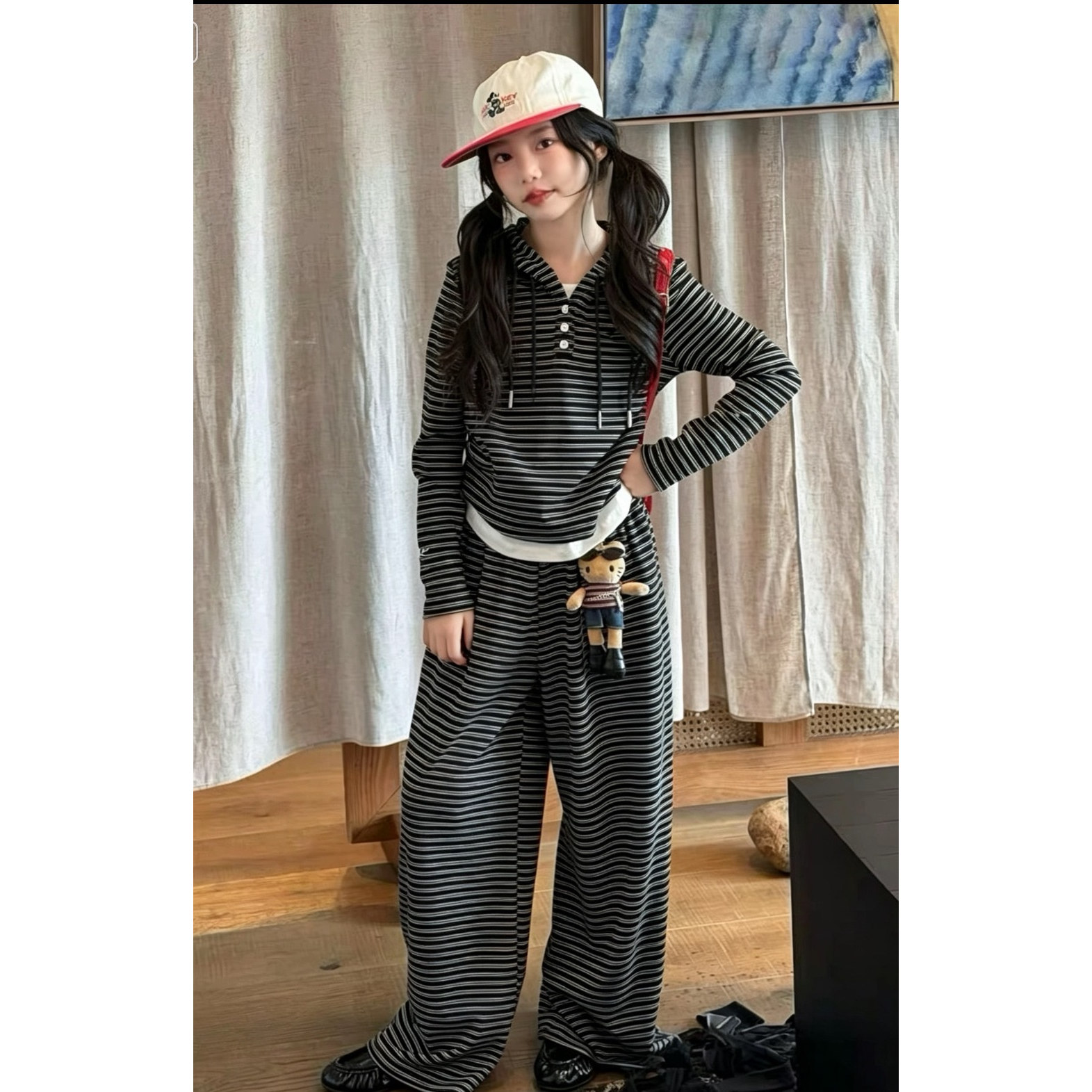 韩系女童条纹卫衣套装2026秋季新款儿童秋装上衣休闲阔腿裤两件套