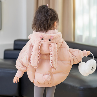 儿童粉色兔子羽绒服90白鸭绒加厚保暖面包服卡通新款冬装外套女童