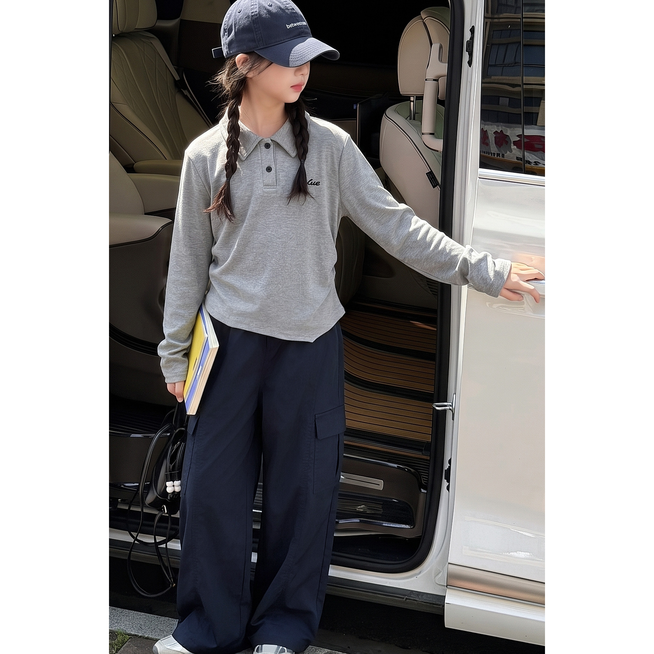 女童polo衫套装2026新款秋季时髦休闲运动小衫工装裤女孩两件套装