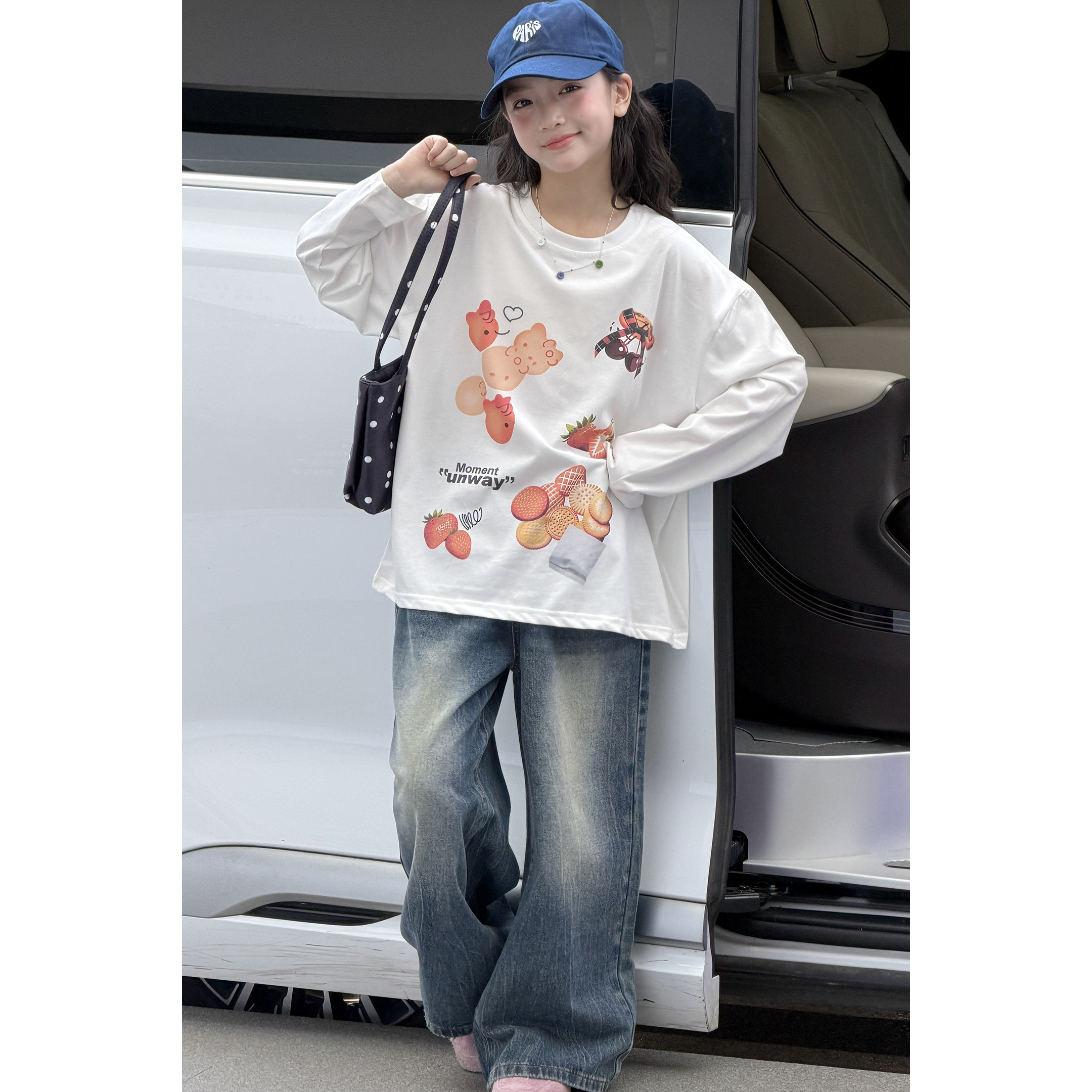 女童长袖T恤2026新款儿童春秋季衣服早秋打底衫牛仔裤两件套秋装