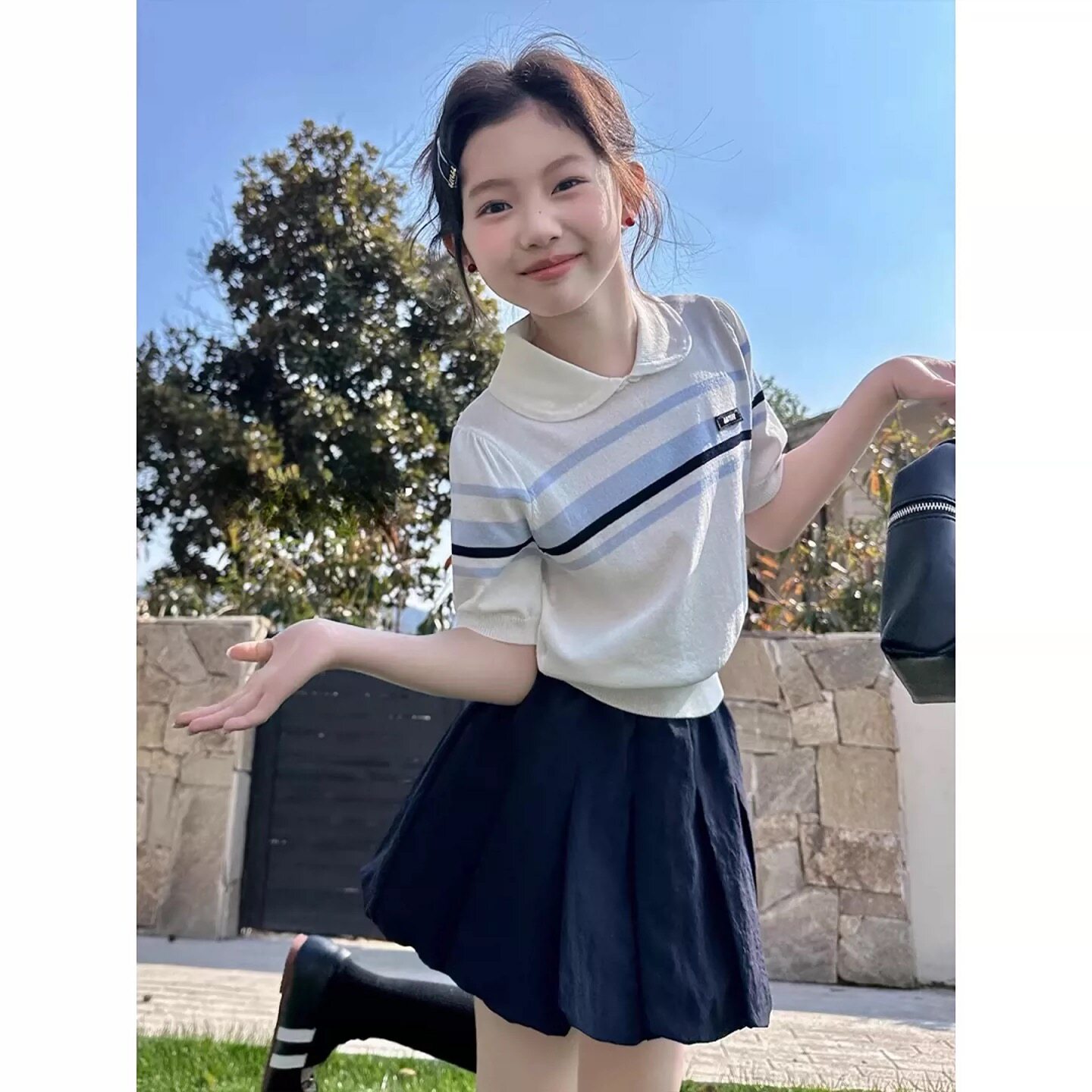 甜美女孩气质淑女春夏装上衣2026新款洋气童装女童短袖T恤Polo衫图片