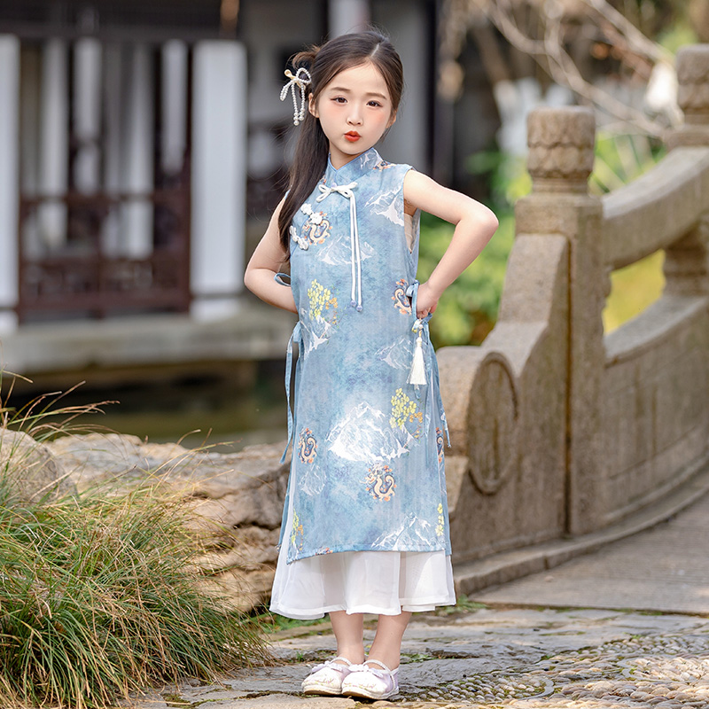 女童汉服夏季薄款古风旗袍裙洋气小女孩新中式超仙甜美唐装演出服