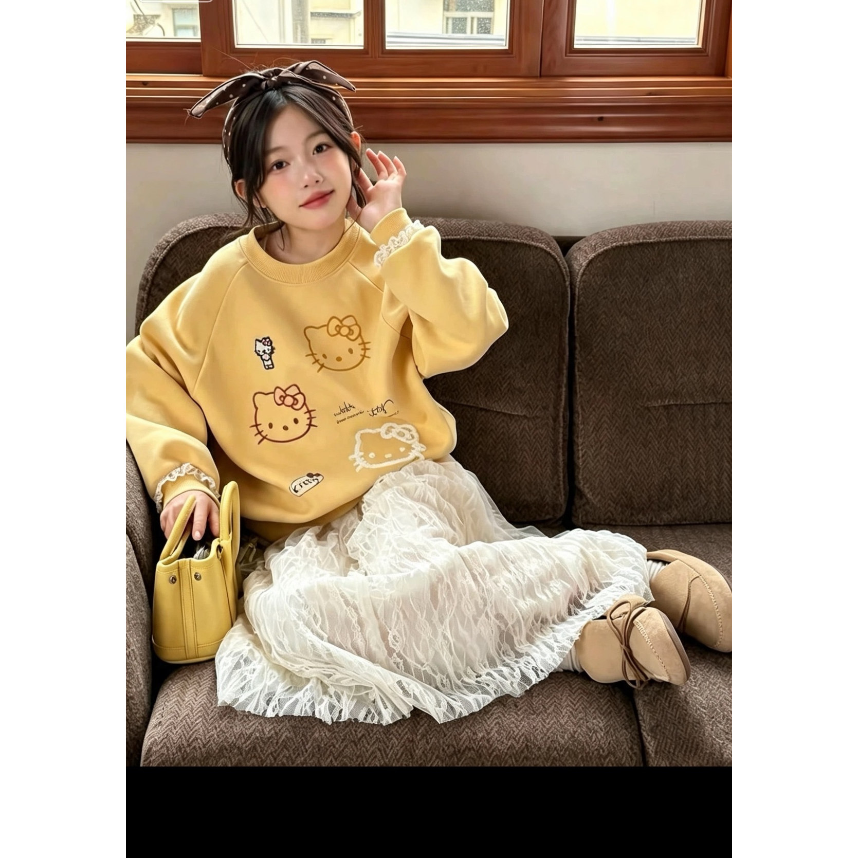 韩系女童甜美套装2026秋季新款儿童卡通卫衣半身裙子中大童两件套