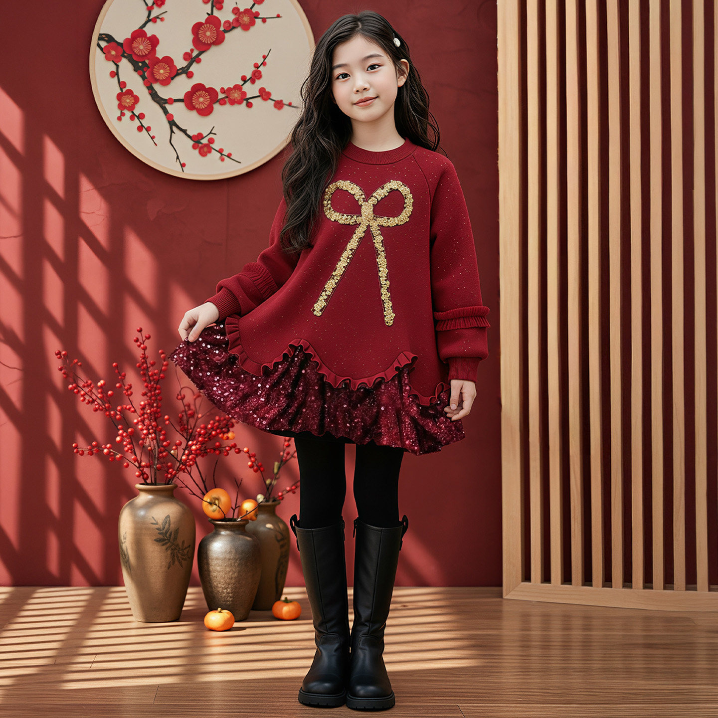 女童加绒连衣裙冬季2026新款儿童蝴蝶结卫衣裙女宝冬装红色拜年服,童装/婴儿装/亲子装,连衣裙,淘宝优惠券,粉丝福利购,淘宝优惠卷