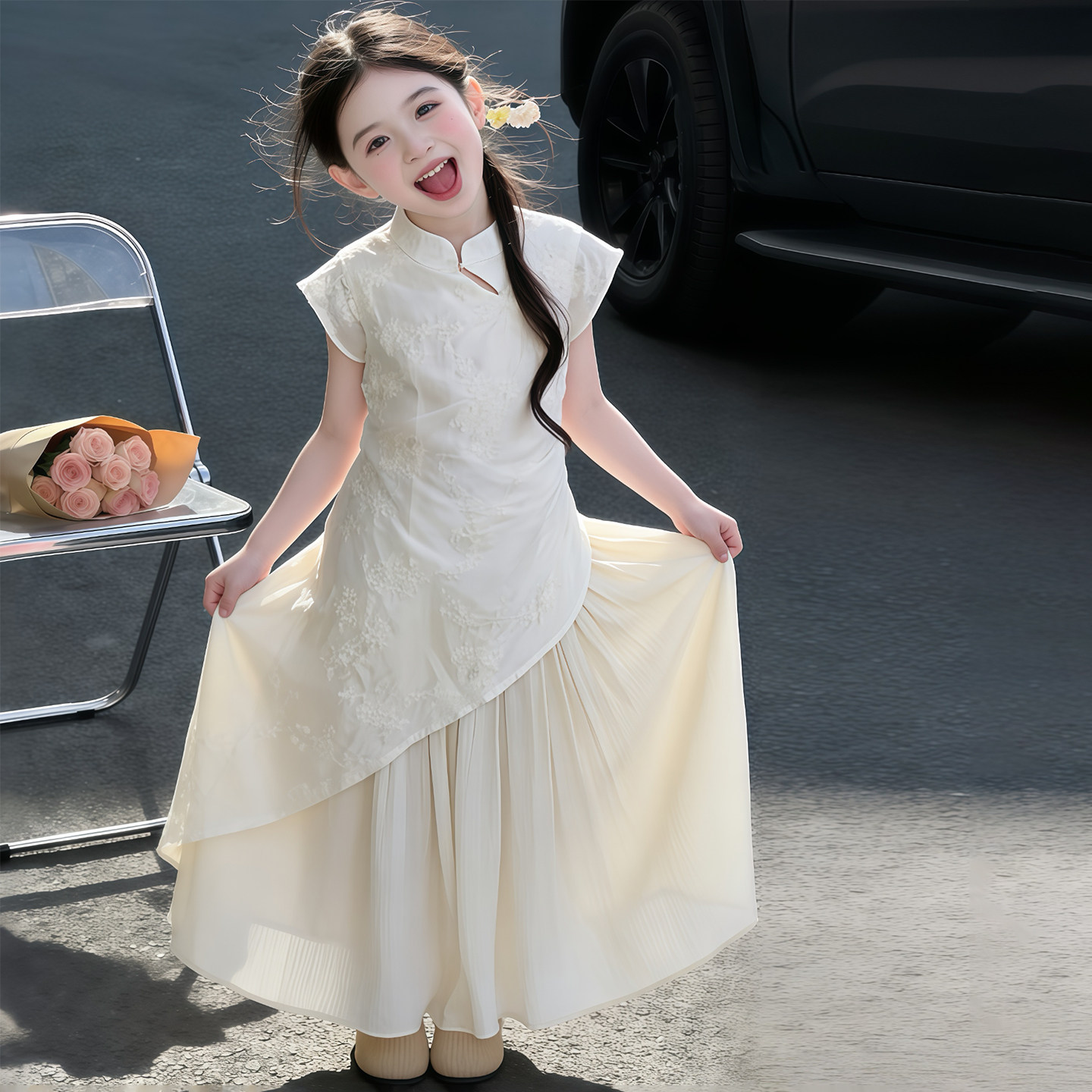 女童新中式连衣裙夏季2026新款女孩大童超好看国风旗袍裙夏天长裙 - 实物图