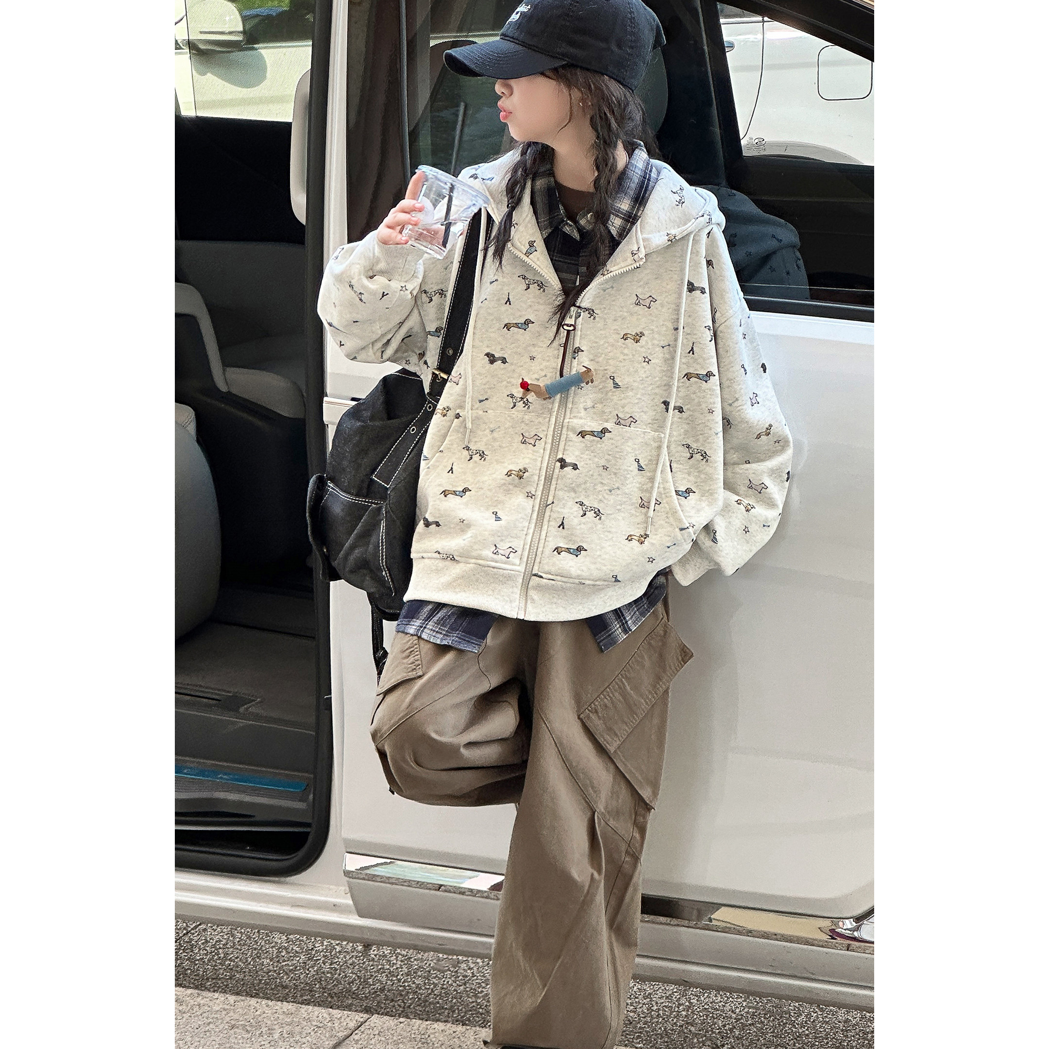 韩系女童卫衣外套秋装2026新款女大童时髦满印休闲开衫上衣外套