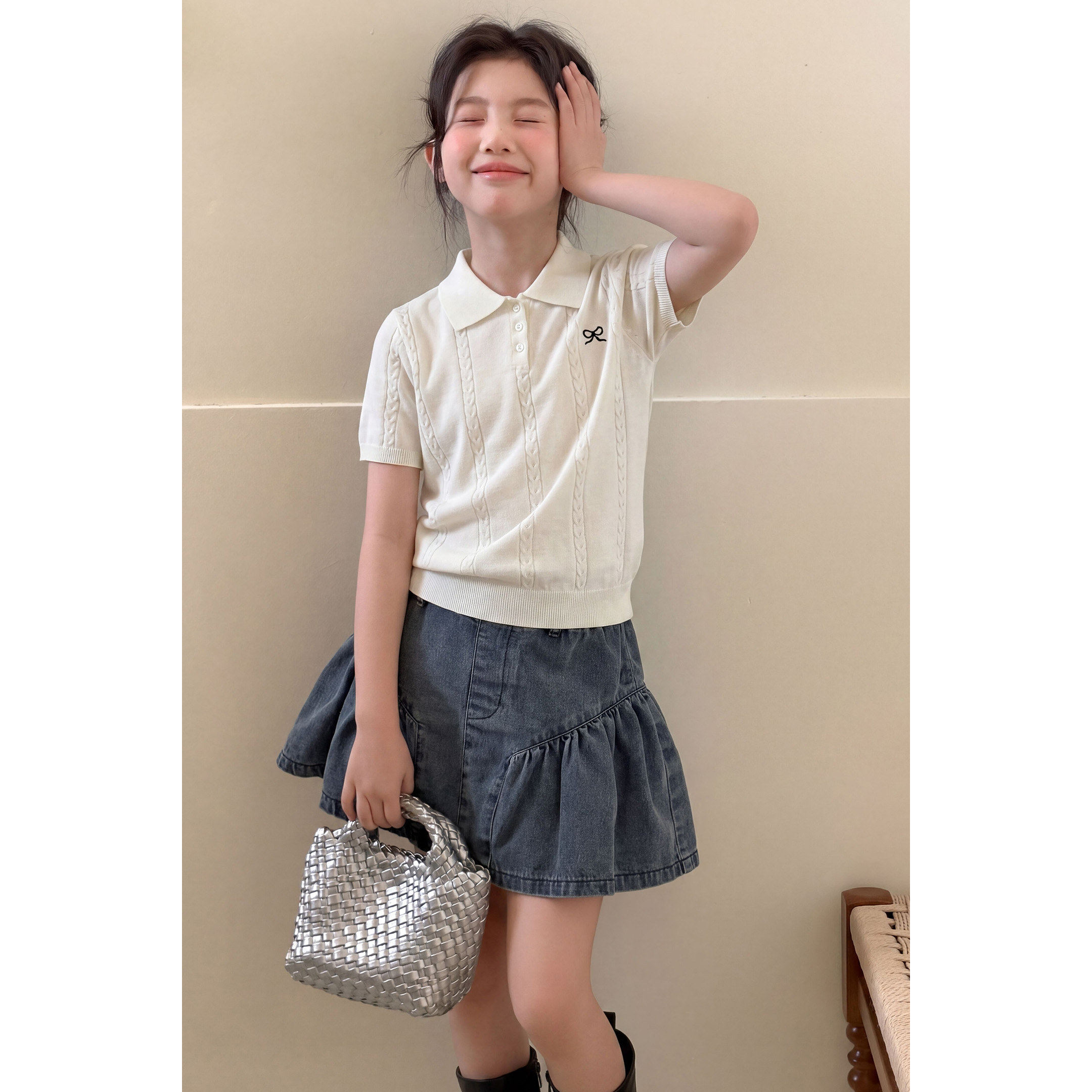 甜美女孩T恤2026夏季新款中大童针织polo衫短袖上衣儿童T恤童装图片