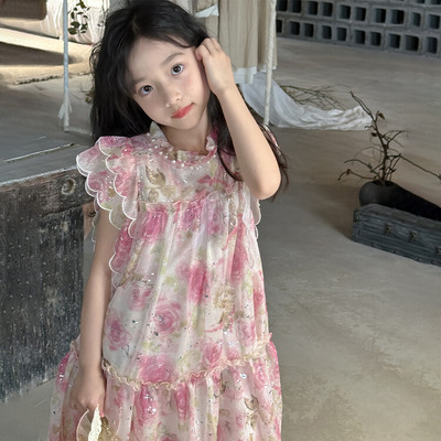 女童夏装连衣裙2025夏季新款儿童碎花裙中大童沙滩裙小女孩背心裙