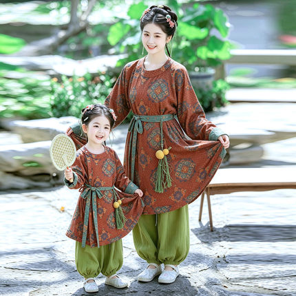 青泠谷浓郁色双面穿棉纱圆领袍儿童唐制汉服2026秋季男女日常可穿