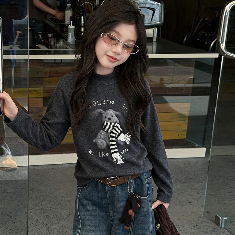 甜美女童加绒打底衫2026秋冬季新款儿童冬装超好看卡通内搭上衣服