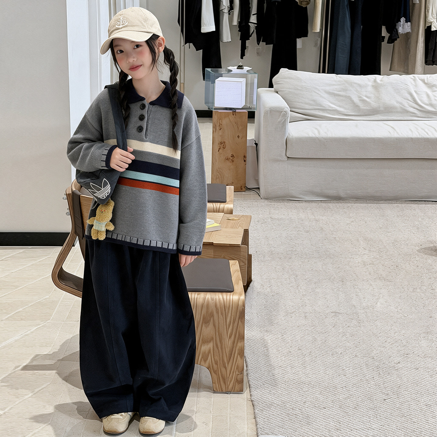韩系女童甜美毛衣2026秋冬季新款儿童学院风中大童上衣休闲裤套装