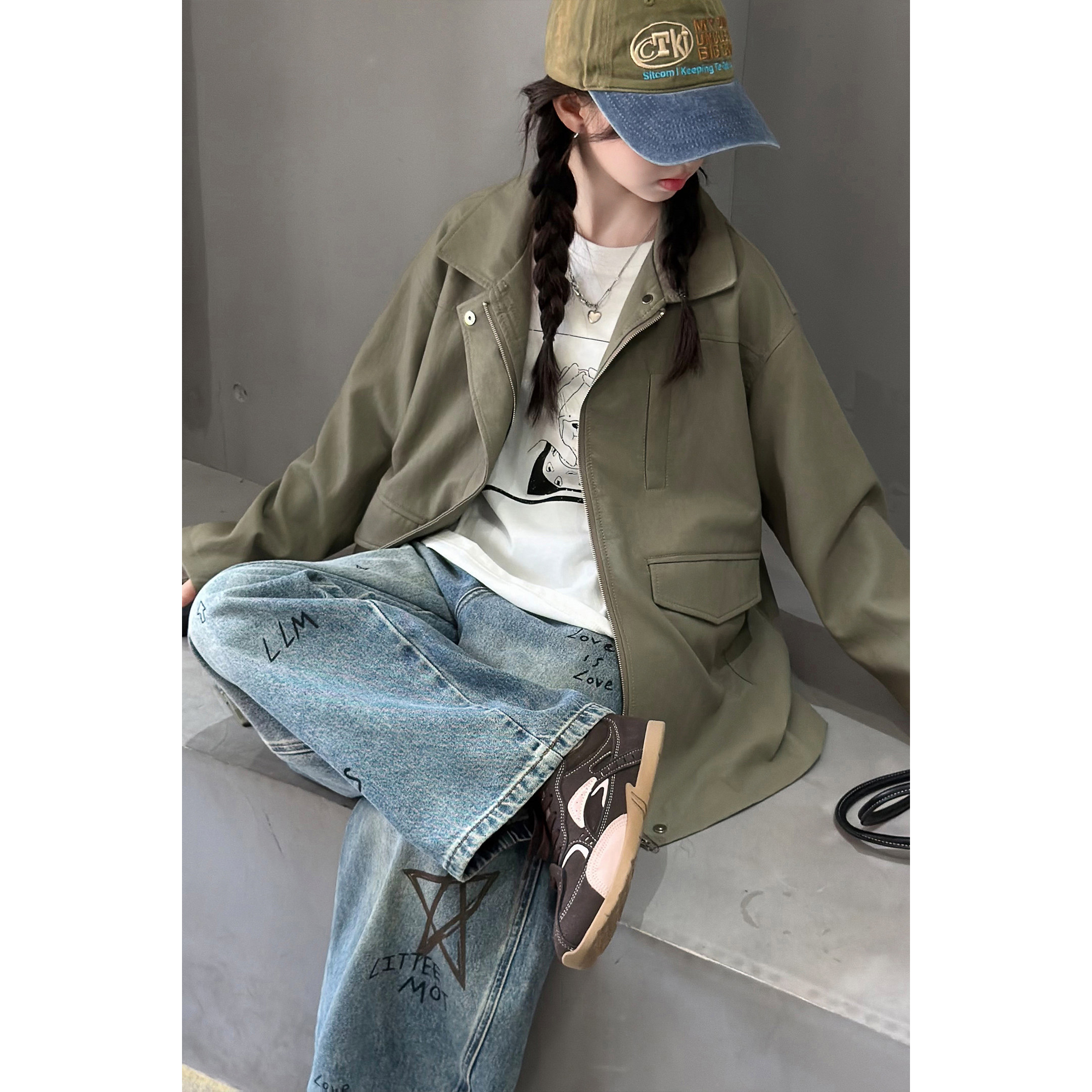 韩系女童秋款休闲中长款皮衣外套2026女大童洋气时髦风衣皮夹克