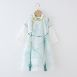 儿童汉服男童秋中国风明制圆领长袍唐装女童公主连衣裙古装演出服