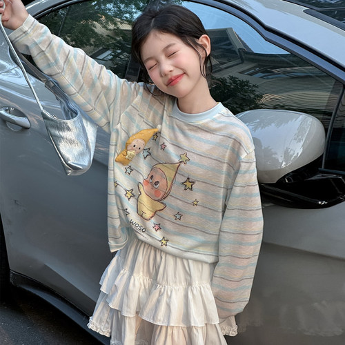 韩国女童防晒衣服透气轻薄长袖T恤条纹2026春夏新款儿童空调服