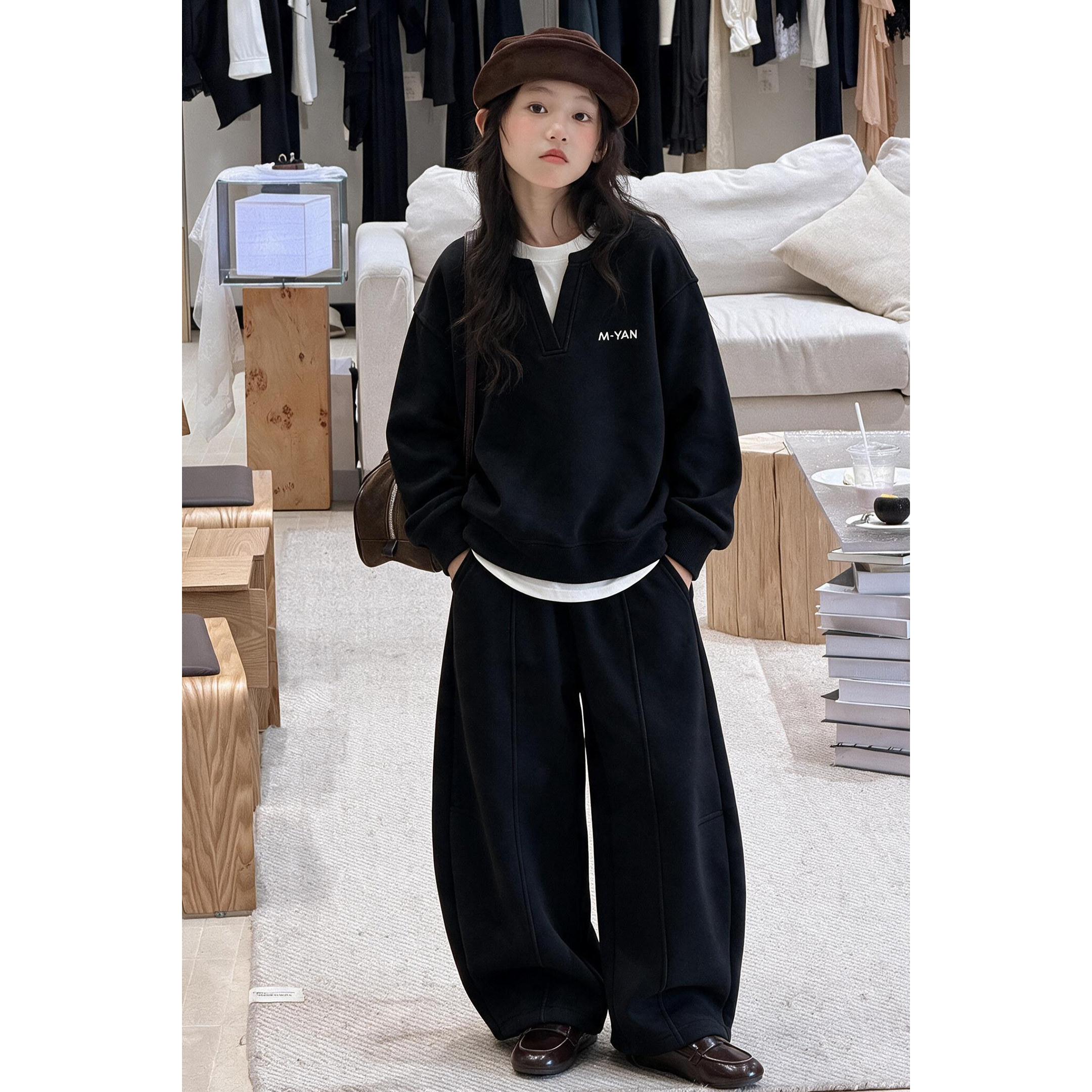 韩系女童假两件卫衣套装2026新款儿童春秋装休闲运动中大童两件套