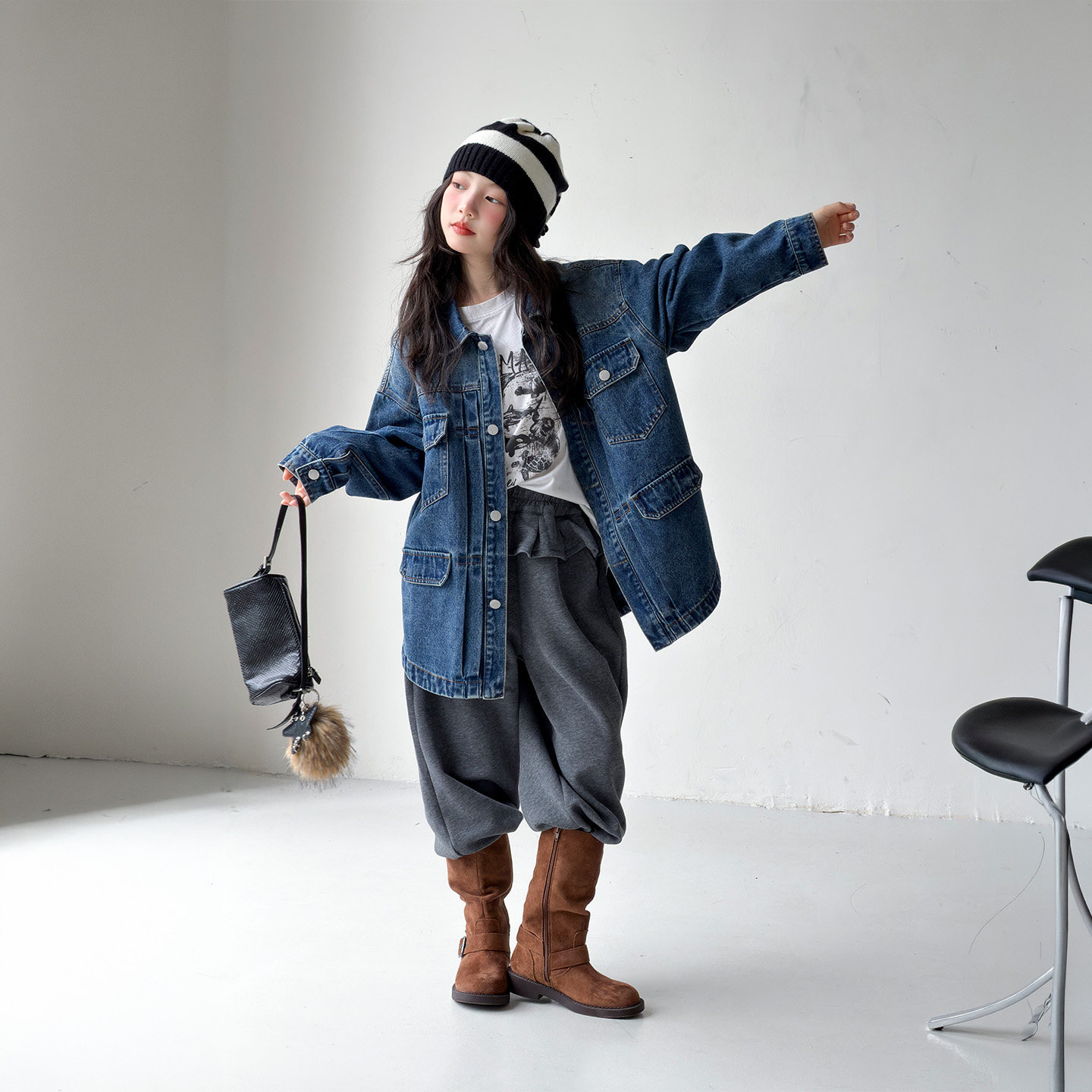 韩系女童牛仔外套2026秋季新款中大童长袖开衫儿童卫裤两件套装