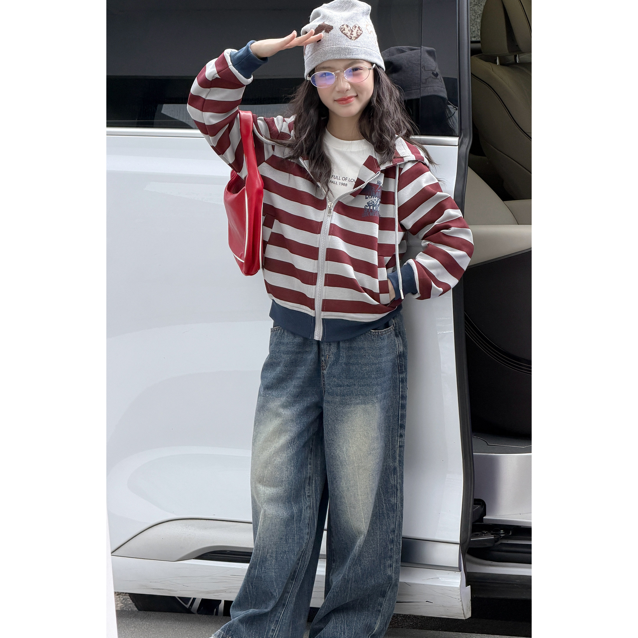 韩系女童外套秋装2026新款早秋洋气女大童连帽秋季上衣牛仔裤套装
