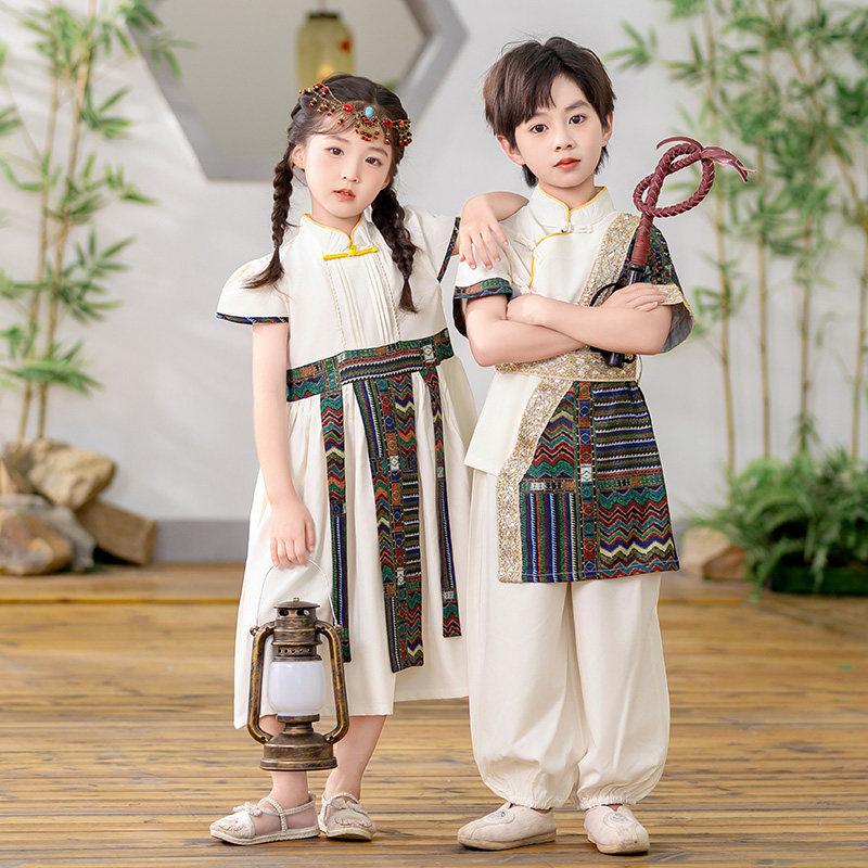儿童少数民族服装男女童新疆异域幼儿园三月三壮族维吾尔族演出服