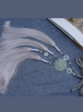 原创汉服腰饰宫绦丝涤玉佩腰坠灰色红色流苏腰绳-凰染-灼灼-宫绦