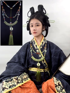 碧瑕-战国袍秦汉组玉佩汉服璎珞古风和田岫玉璜项链男玉璜背云坠