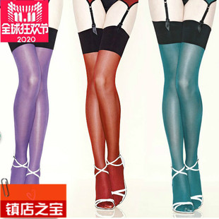 买3包邮30d油亮闪光复古长筒袜大腿四骨袜连裤袜油光透明彩色丝袜