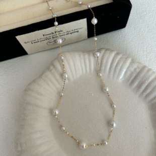 满天星珍珠项链18k金天然淡水ak正圆大小珠轻奢长款锁骨链颈链女