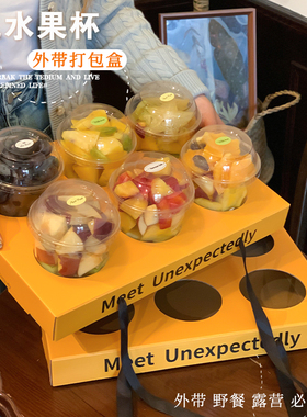 橙色果切盒包装盒一次性水果杯打包盒创意露营便携野餐盒现货批发