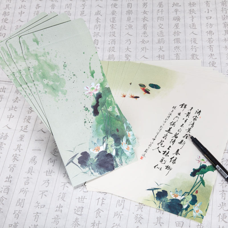 寻物之美 中国古风 中式5号竖款信封 经典水墨桃花文艺明信片信笺
