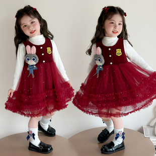 女童公主裙2026春装新款春秋裙子儿童小女孩春季兔子警官连衣裙