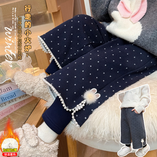 女童加绒裤子2025新款冬加厚宝宝超好看加薄绒一体绒女孩儿童长裤