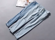 Mỹ đơn Slim Slim dây rút thun eo lỗ đàn hồi quần denim chân mùa xuân và mùa hè size lớn nữ 0,37 - Quần jean