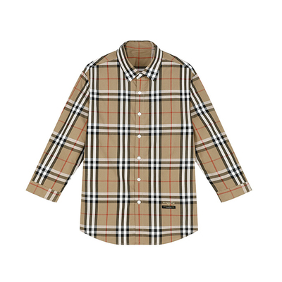 男装 夏青年七分袖卡其格桑蚕丝衬衫B1CBB2204