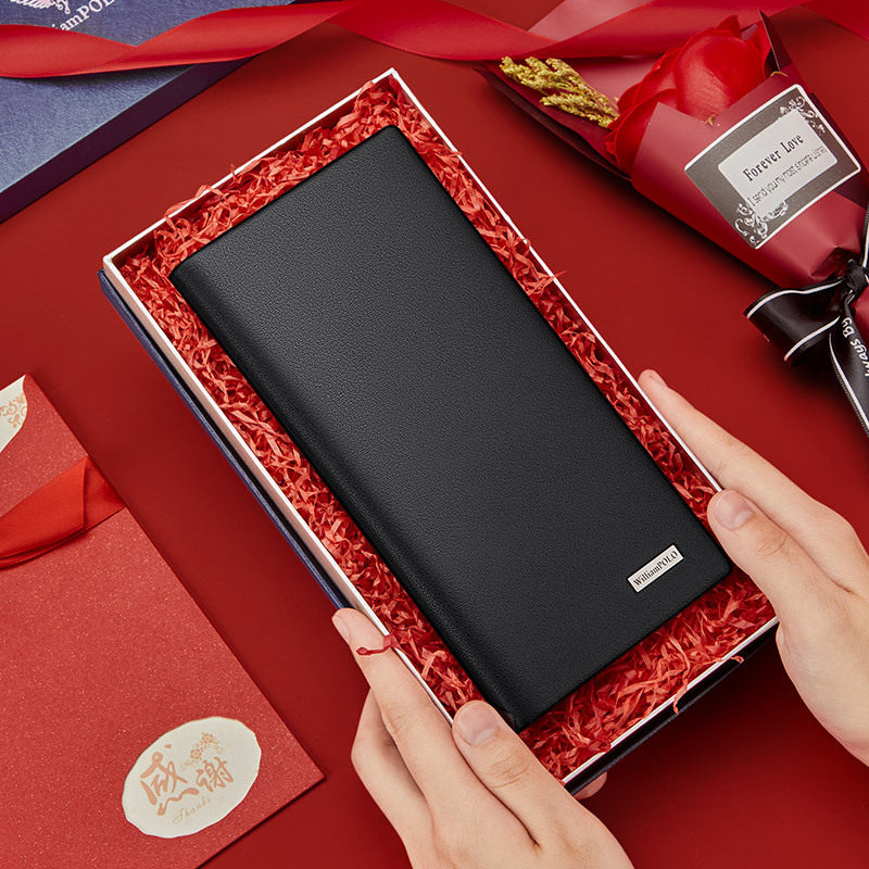 保罗真皮钱包男士长款 头层牛皮时尚多功能商务休闲两折钱夹