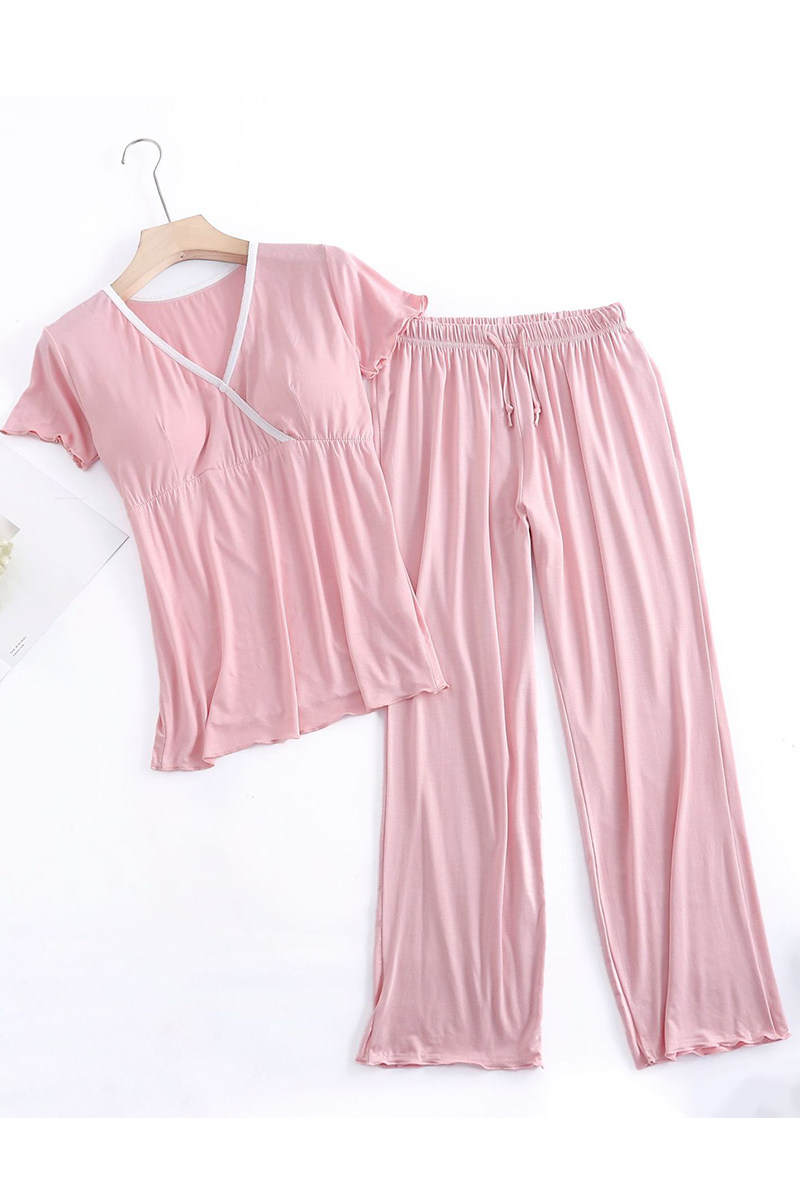 哺乳期免穿文胸睡衣哺乳衣月子服夏季薄款产后莫代尔带胸垫家居服