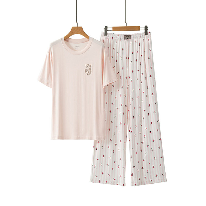 莫代尔烫钻天鹅家居服套装女