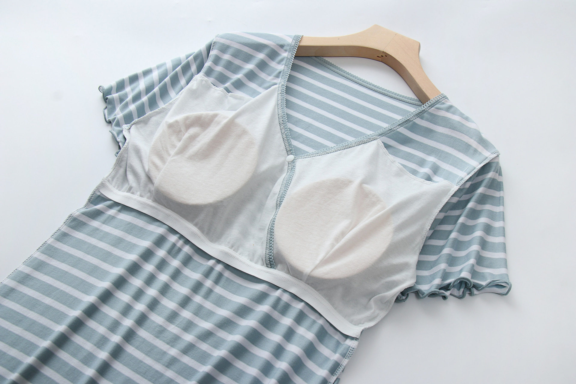 수유기 잠옷 여름원피스 산후복 롱 스커트 스트라이프 모달 수유 잠옷 속옷 없음