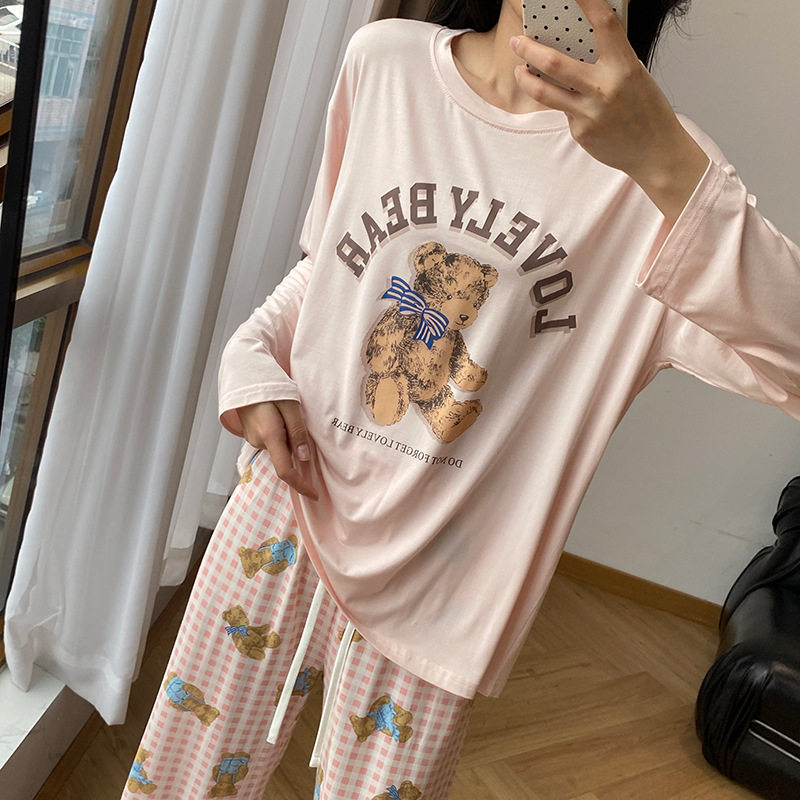 睡衣女款春装圆领套头可爱甜美风2025新款外穿可外穿莫代尔家居服