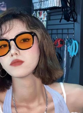 墨镜女2025新款潮夏季海边防晒网红茶黄色太阳眼镜男圆脸小脸小框