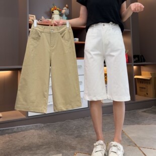短裤女款爆款2025新款夏款外穿休闲遮肉显瘦半松紧高腰牛仔六分裤