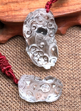 天然白水晶背钱貔貅项坠护身男女