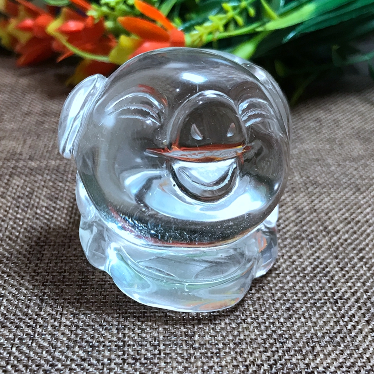 天然白水晶小猪摆件手工雕刻生肖猪吉祥物家居办公桌面摆饰BJ-006