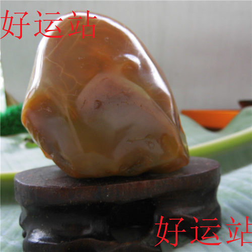 促销新款黄龙玉哥窑纹原石籽料摆件玉石手把件黄蜡石玉佩带木底座