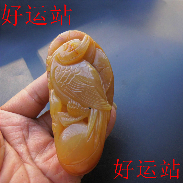 2020新款黄龙玉籽料朱雀手把件黄蜡石手工玉佩爱情鸟手玩物吉祥品