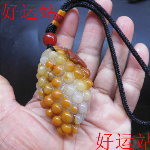 定制新款促销黄龙玉俏色硕果累累手把件玉石手玩物黄蜡石玉佩摆件 - 封面