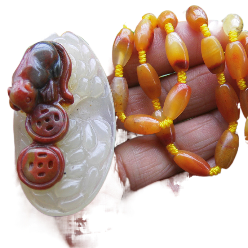 促销新款黄龙玉夜夜数钱吊坠手工挂件玉石项链玉饰黄蜡石颈饰鼠坠