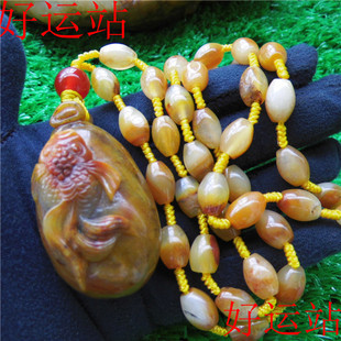 好运站黄龙玉金玉满堂吊坠男女款玉石手工挂件黄蜡石玉佩项链送礼