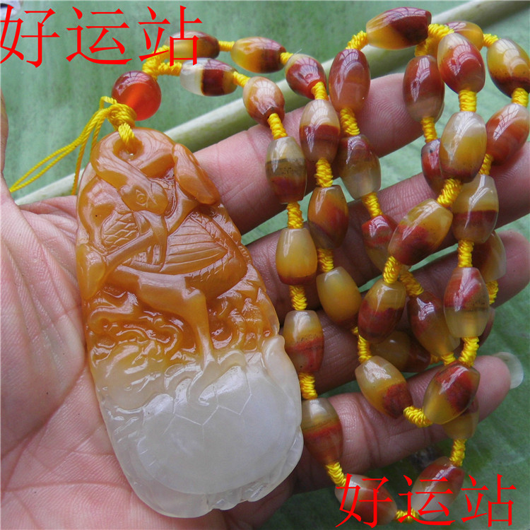 促销新款黄龙玉鳌头男士吊坠玉石挂件手工玉颈饰时尚玉坠黄蜡项链